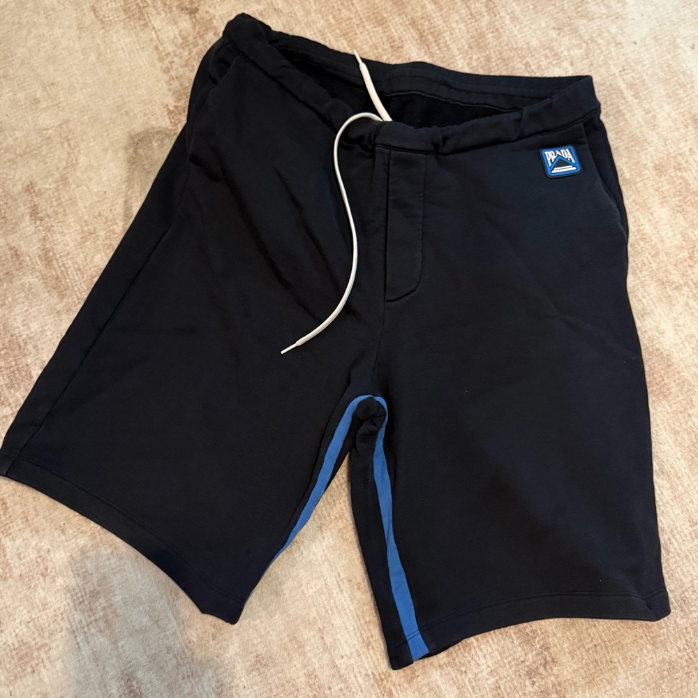 Prada Navy Athletic Shorts with Blue Trim